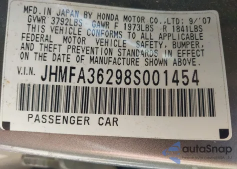 2008 Honda Civic Hybrid z USA, uszkodzony, nr VIN JHMFA36298S001454